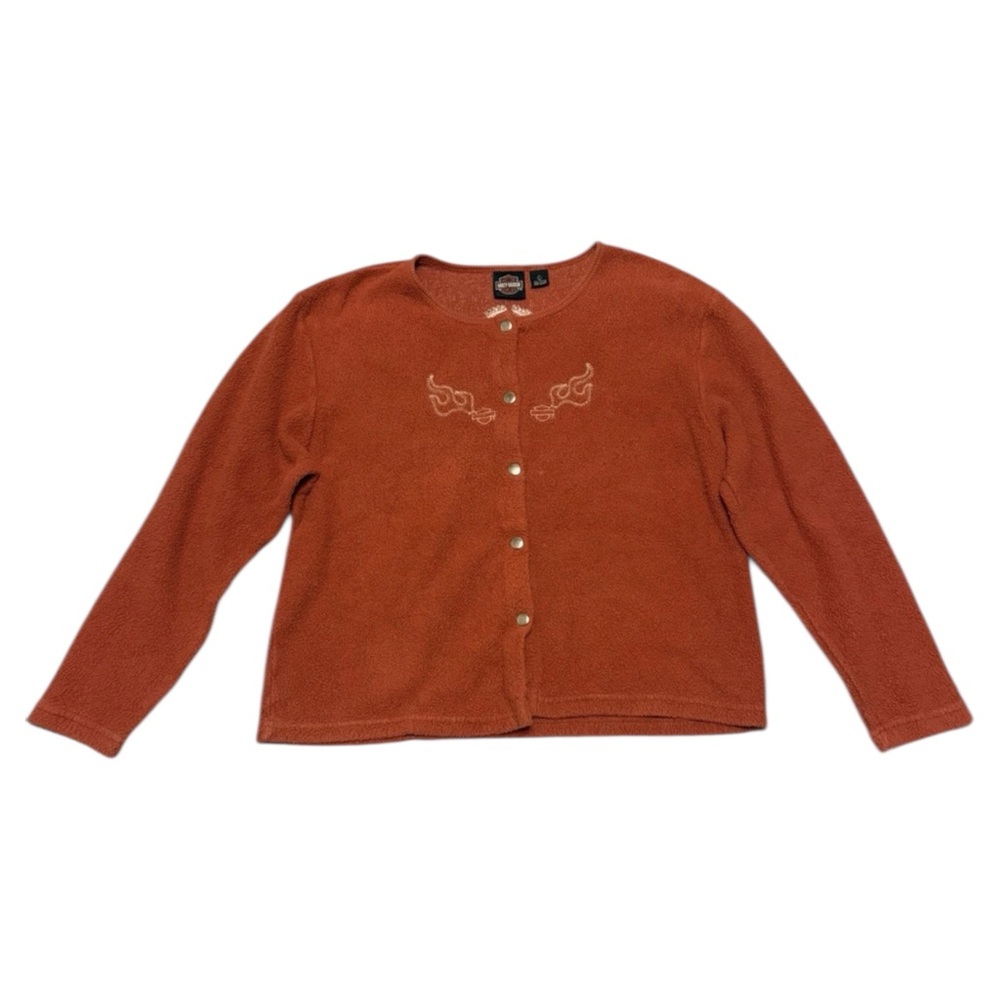 Harley-Davidson Vintage Rust Button-Up Women’s Fleece Sweater Sz L